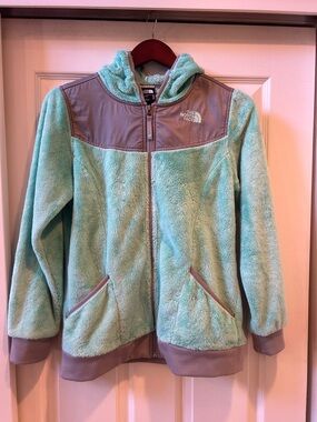 Girls XL North Face Mint Green Fleece Jacket with Gray Trim